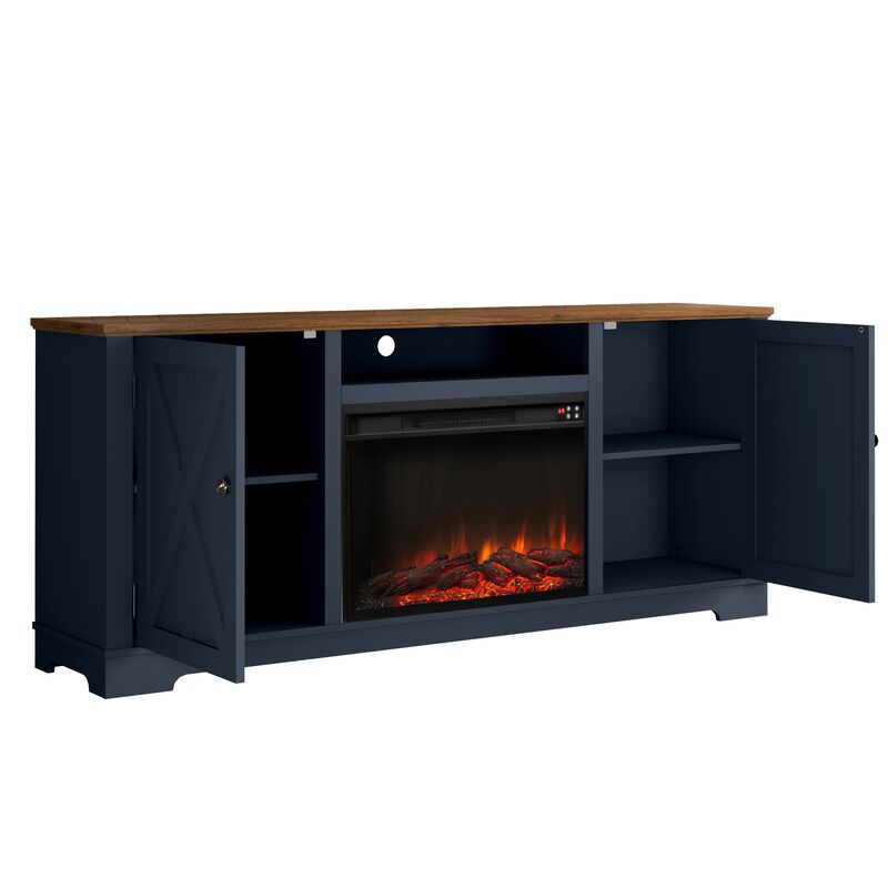 FESTIVO 70" Farmhouse TV Stand Console for TVs up to 75 inch w/ Fireplace