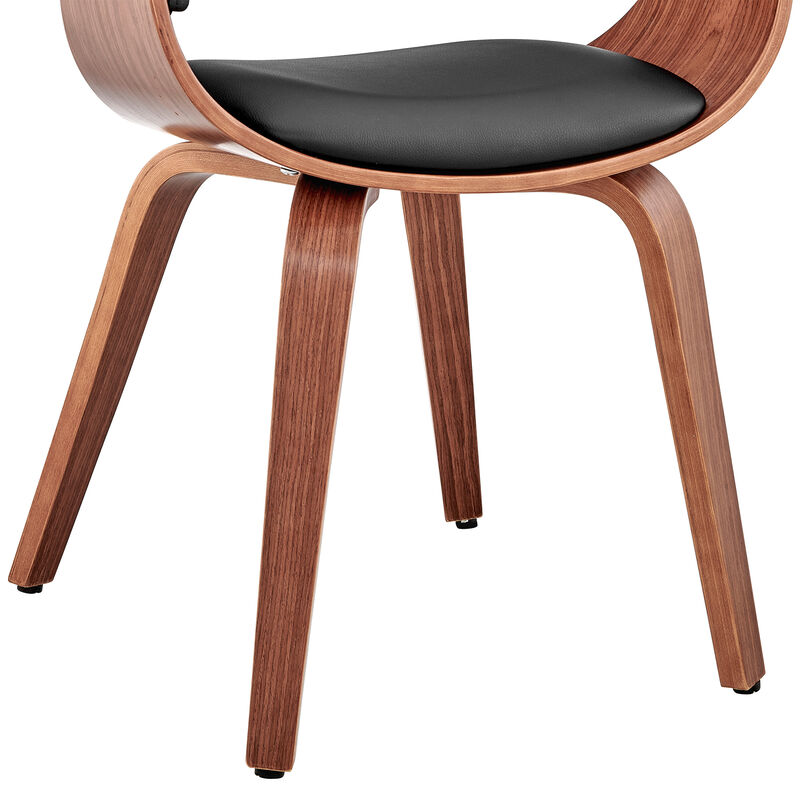 Leatherette Dining Chair with Curved Seat, Black and Brown - Benzara