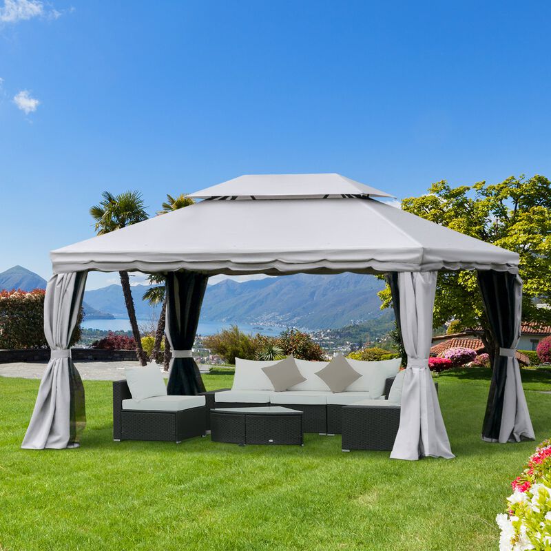 Grey Outdoor Haven: 10x13 Patio Gazebo with 2-Tier Roof