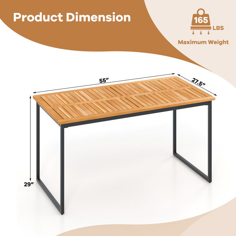 Dining Table for 6 People with Slatted Tabletop and Umbrella Hole for Outdoor Patio or Garden