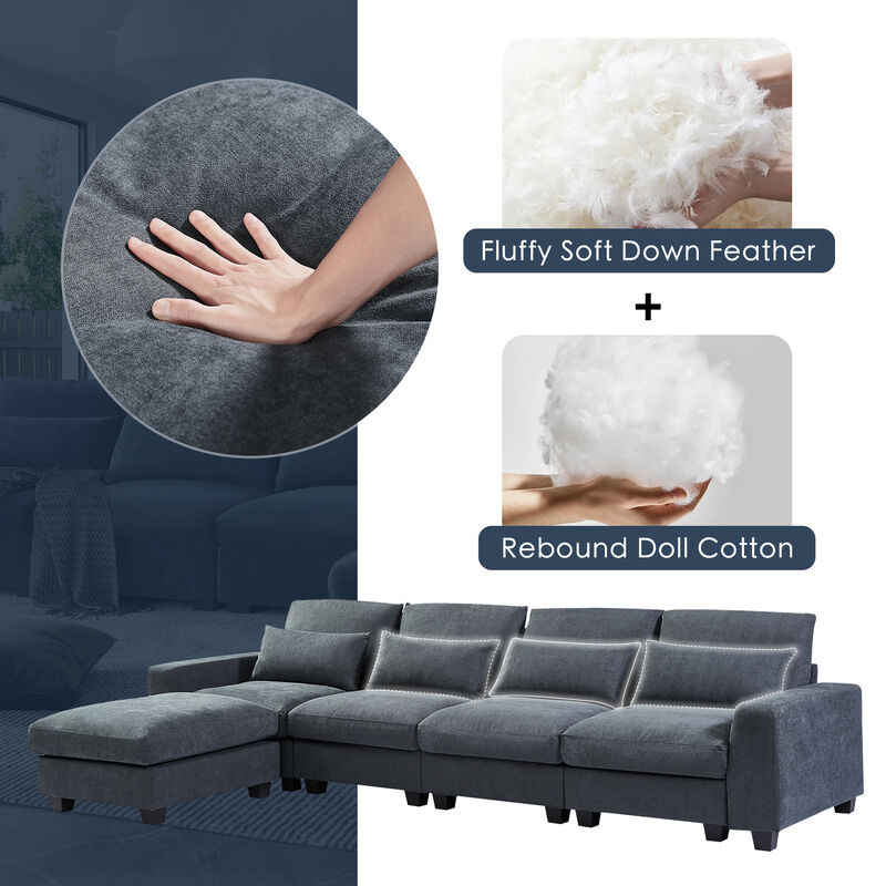 Modern Large L-Shape Feather Filled Sectional Sofa
