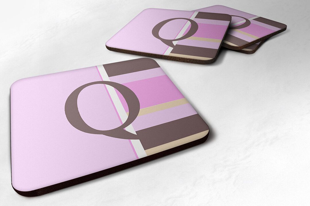 Caroline's Treasures CJ1005-QFC Monogram-Pink Stripes Foam Coasters (Set of 4), Initial Letter Q, 3.5 H x 3.5 W, Multicolor