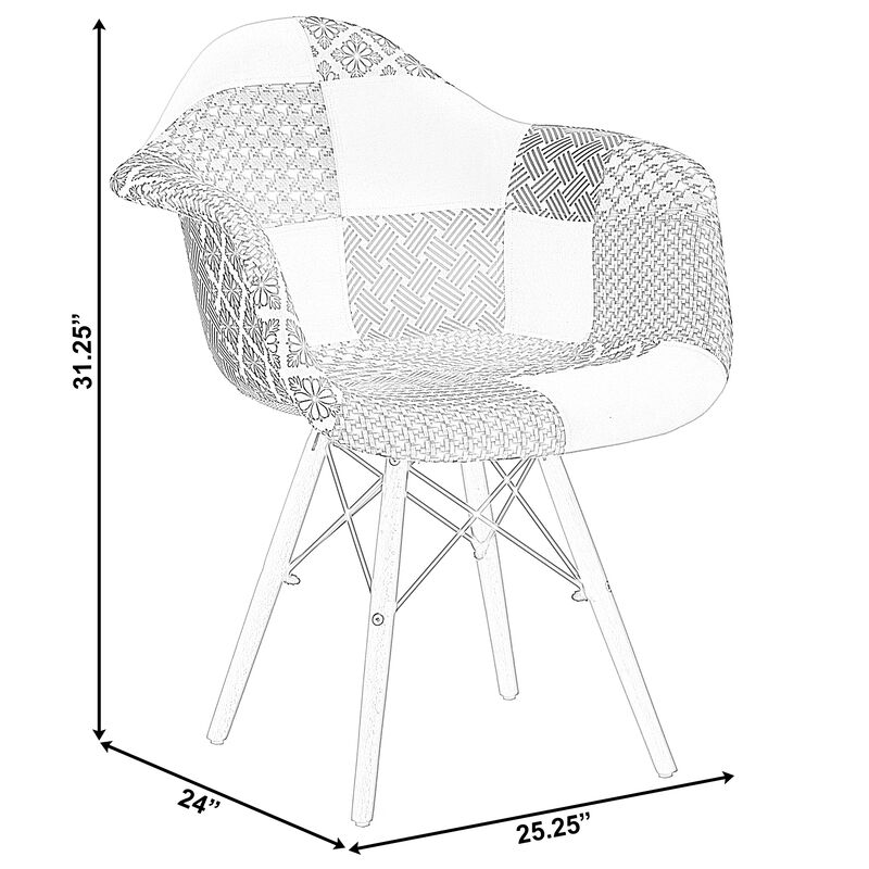 Mid-Century Modern Style Fabric Lined Armchair with Beech Wooden Legs, Black and White Set 2