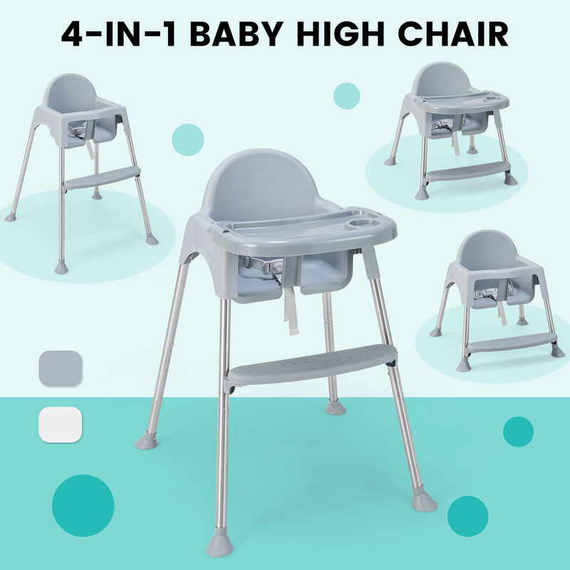4-in-1 Convertible Baby High Chair with Removable Double Tray