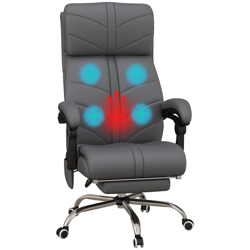 Gray PU Leather Massage Chair: 4 Vibration Points, Reclining