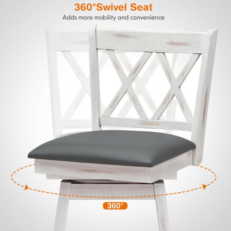 Hivvago 2 Pieces 24 Inch Swivel Counter Height Barstool Set with Rubber Wood Legs