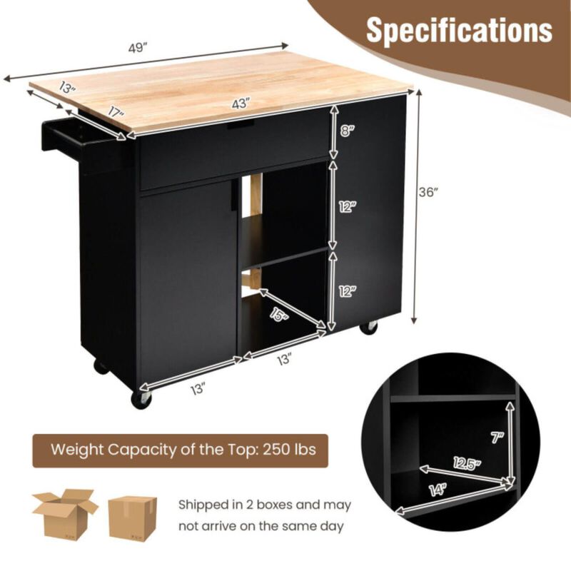 Hivvago Drop-Leaf Kitchen Island with Rubber Wood Top