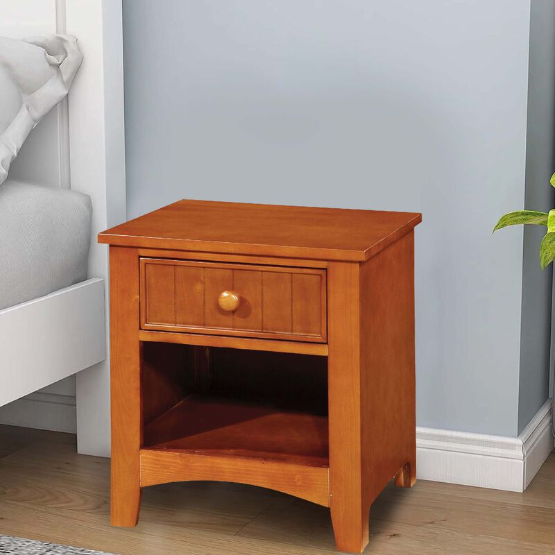 Omnus Wood Night Stand, Oak Finish-Benzara