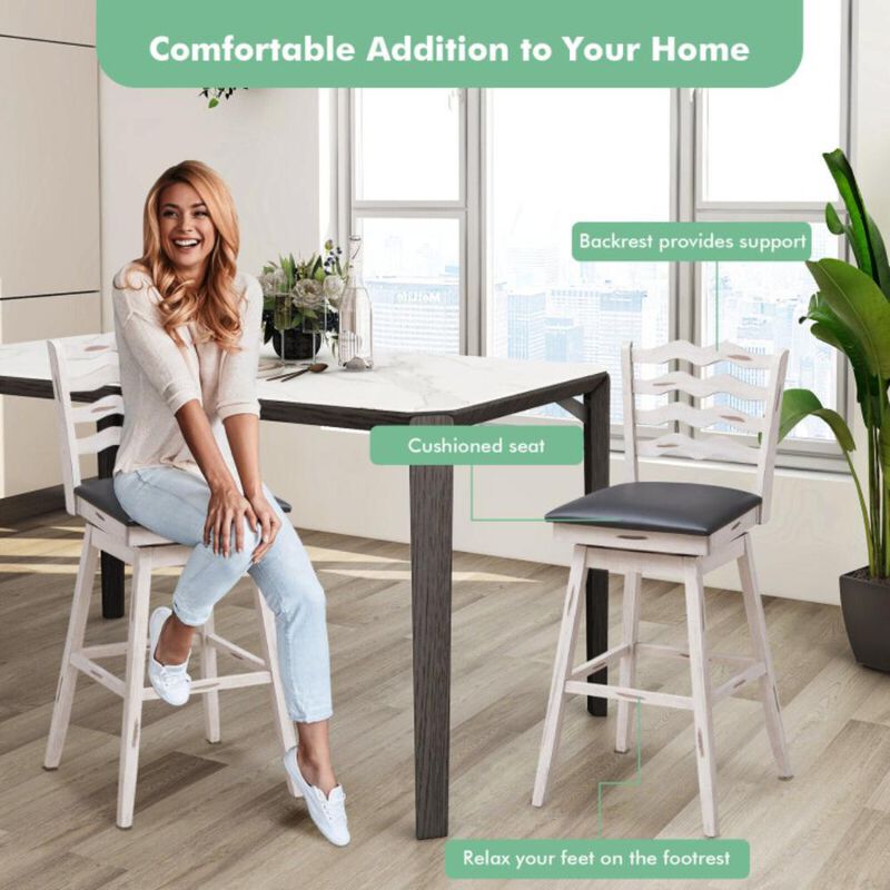 Hivvago 360° Swivel Bar Stools with Rubber Wood Frame and Ergonomic Backrest and Footrest