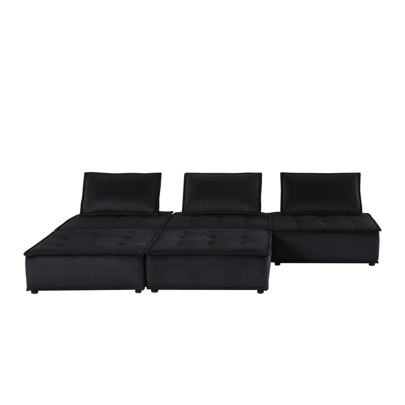 Anna Black Velvet 5 Piece Sectional Sofa