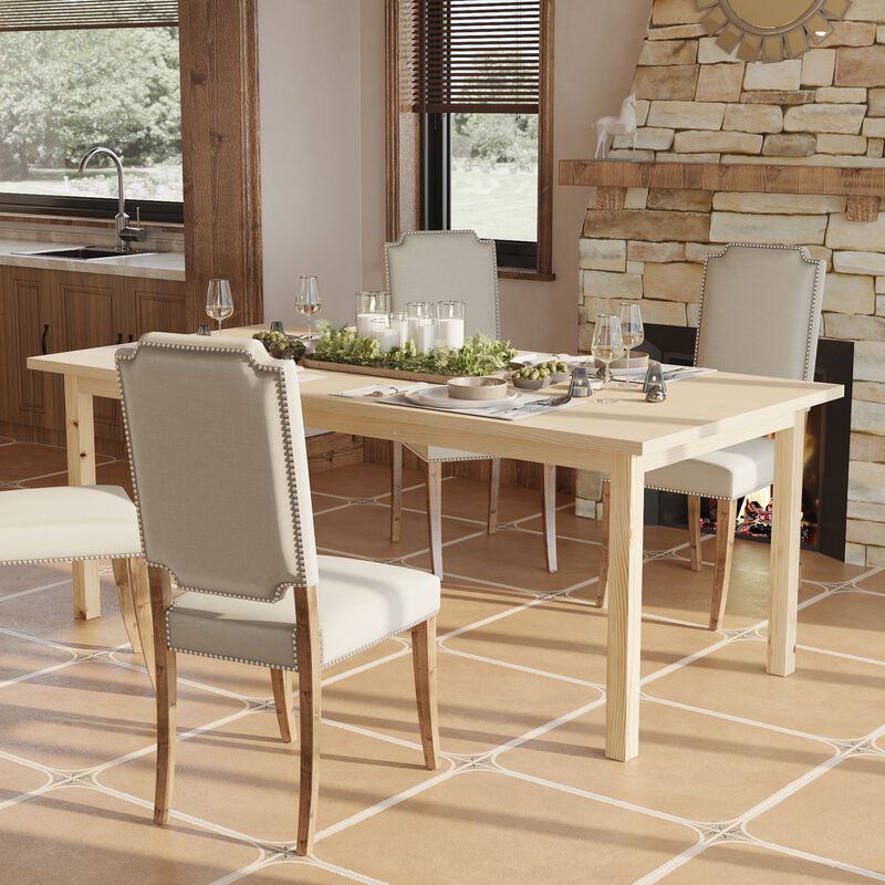 FUFU&GAGA Natural Wood Dining Table, MDF & Rubberwood Construction (78.7" W x 29.6" H x 37.8" D), Natural Wood Finish