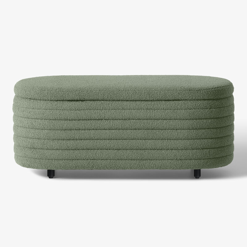 WestinTrends 42" Wide Mid-Century Modern Upholstered Teddy Sherpa Tufted Oval Storage Ottoman Bench