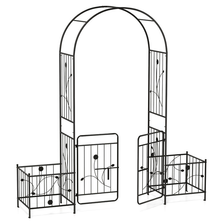 87 Inches Garden Arbor with Lockable Gate Side Planters 87 Inches Garden Arbor with Lockable Gate Side Planters