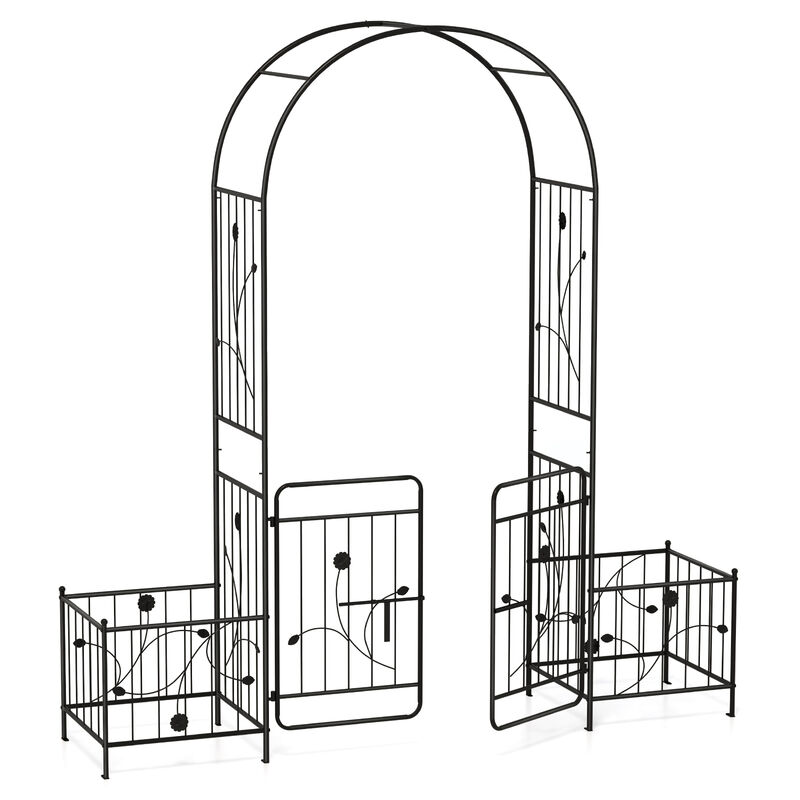 87 Inches Garden Arbor with Lockable Gate Side Planters