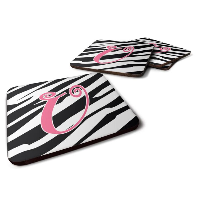 Caroline's Treasures CJ1037-UFC Monogram-Zebra Stripe and Pink Foam Coasters (Set of 4), Initial Letter U, 3.5 H x 3.5 W, Multicolor