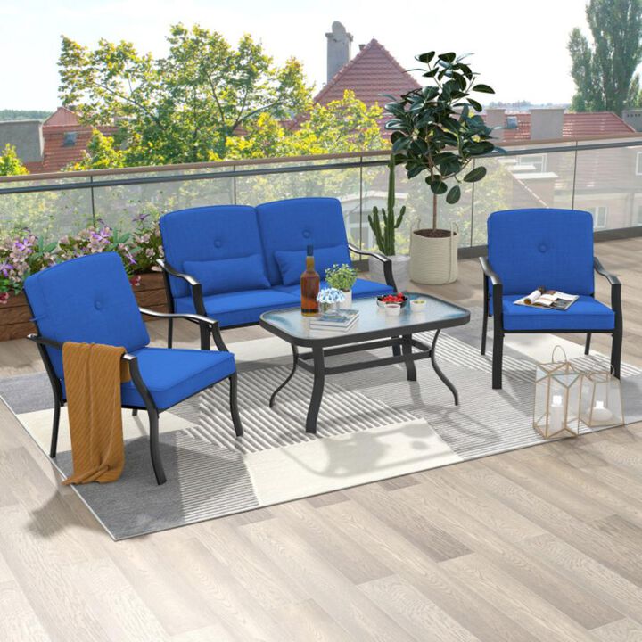 Hivvago 2 Pieces Patio Metal Chairs with Seat and Back Cushions for Yard