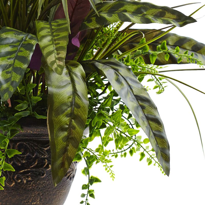 Nearly Natural 27-in Mixed Areca Palm, Fern & Peacock w/Planter