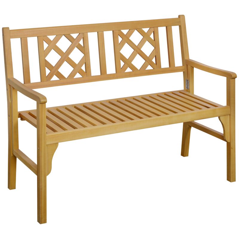 Yellow Garden Duo: Foldable 2-Seater Wooden Bench with Backrest