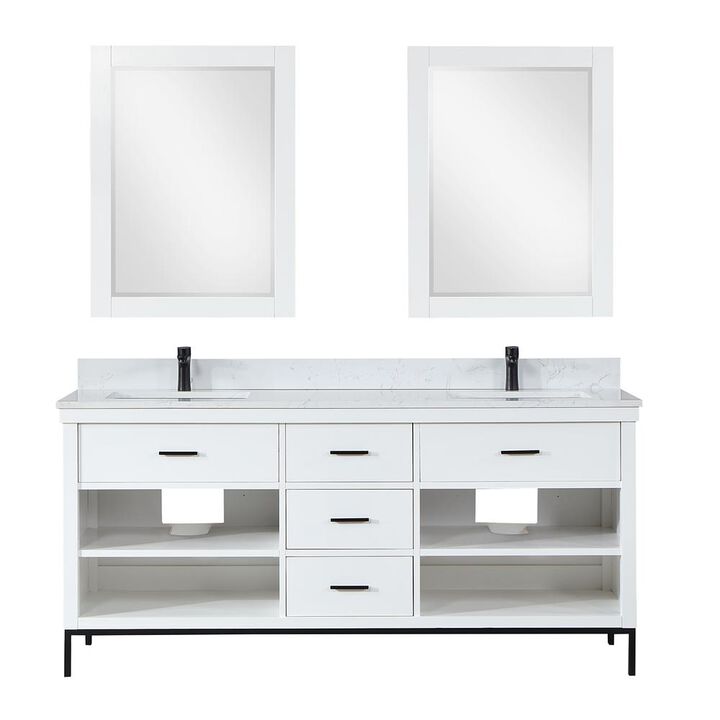 Altair 72 Double Bathroom Vanity Set in White with Mirror