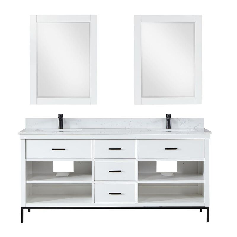 Altair 72 Double Bathroom Vanity Set in White with Mirror
