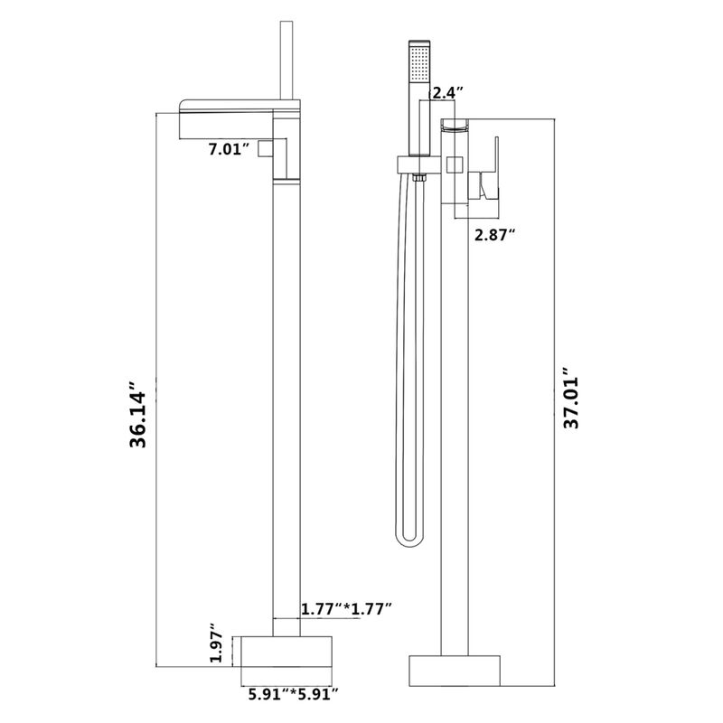Bathroom Freestanding Waterfall Tub Filler Brushed Nickel Floor Mount Faucet With Hand Shower