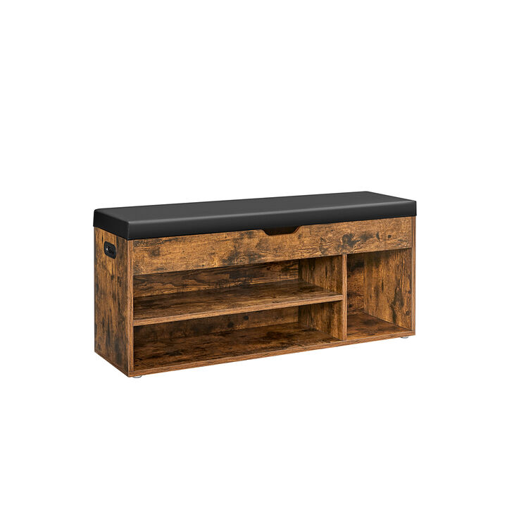 Storage Bench with Cushion, Shoe Bench with Padded Seat, 3 Compartments