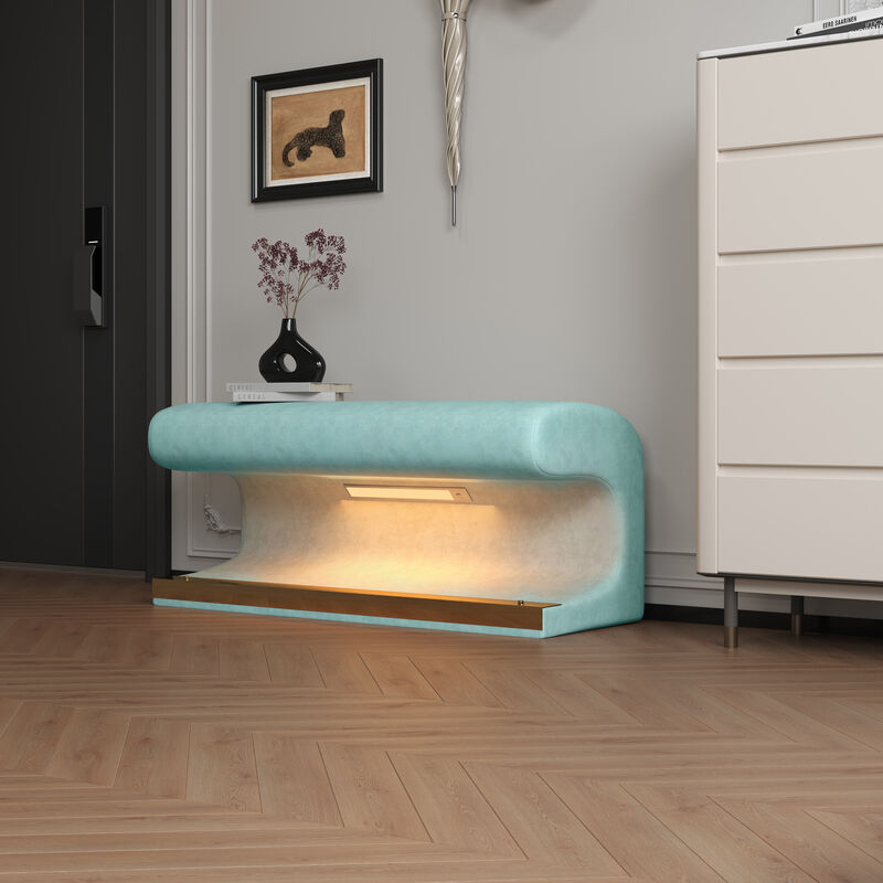 Merax Entryway Bench Upholstered Ottoman with LED Sensor Light