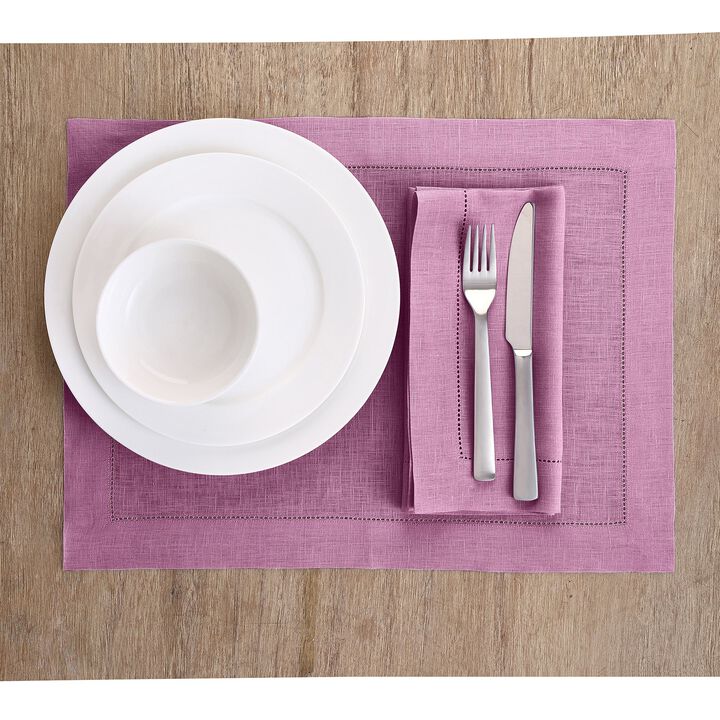 Solino Home 100% Pure Linen Placemats Set of 4 - 14 x 19 Inch | Classic Hemstitch