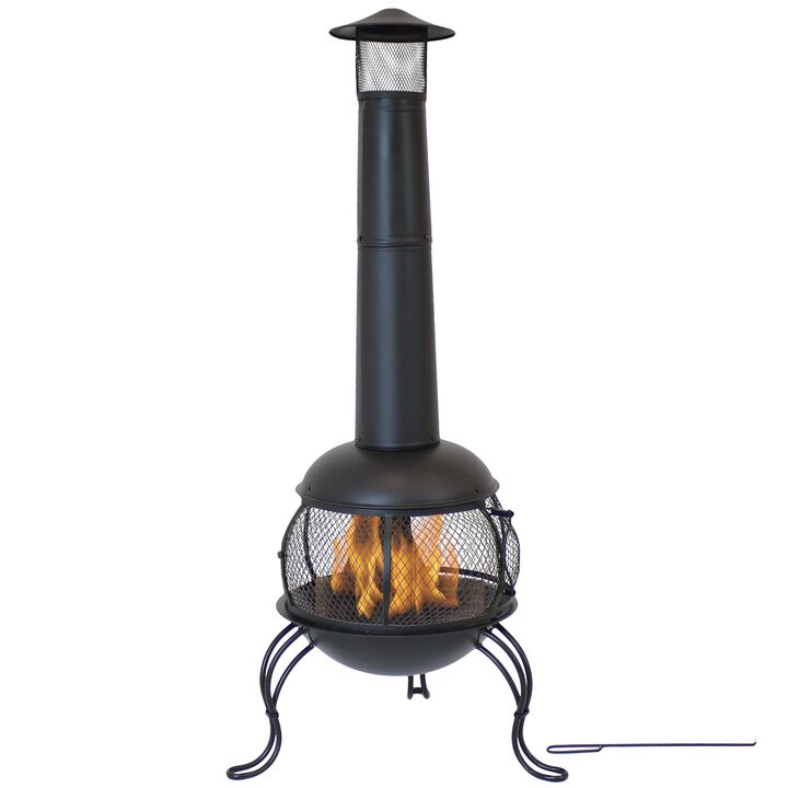 Sunnydaze Steel Wood Burning Chiminea with Rain Cap - Black - 66 in