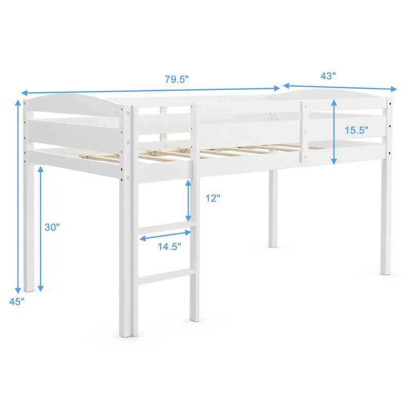 Wooden Twin Low Loft Bunk Bed with Guard Rail and Ladder.