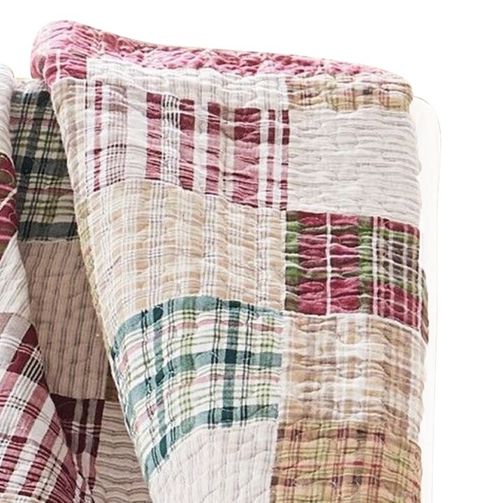 Evi 50 x 60 Inch Quilted Patchwork Throw Blanket, Soft Multicolor Cotton - Benzara