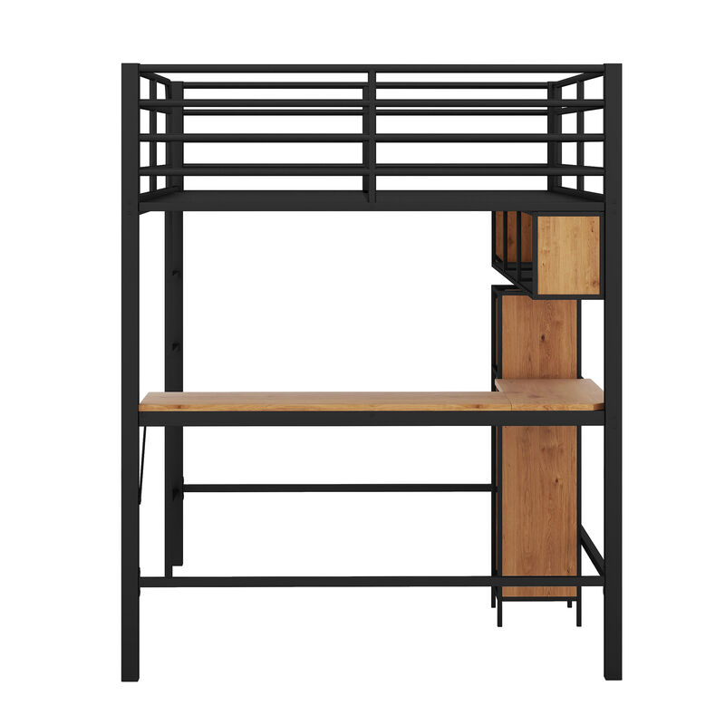 Merax Metal & Wood Loft Bed with L -shaped Desk