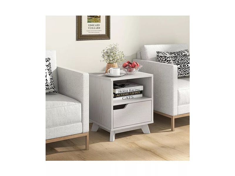 Costway 2 PCS Nightstand Set of 2 Sofa Side End Table with Storage Shelf & Drawer Space-Saving.