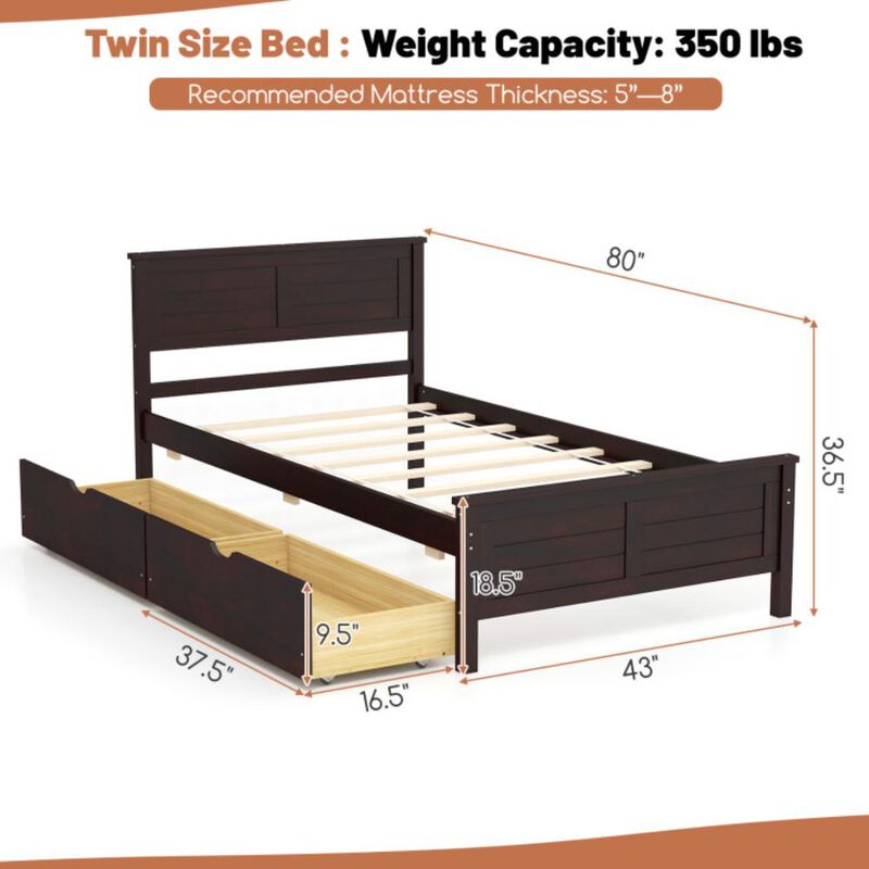 Hivvago Twin Size Bed Frame with Storage Drawers