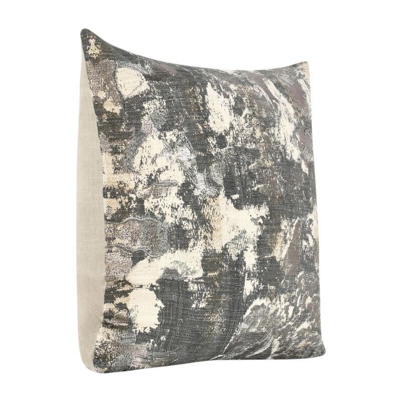 Throw Pillow, Metallic Embroidery, 22 Inch Gray Cotton Polyester - Benzara