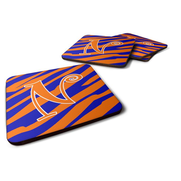 Caroline's Treasures CJ1036-NFC Monogram-Tiger Stripe Blue and Orange Foam Coasters (Set of 4), Initial Letter N, 3.5 H x 3.5 W, Multicolor