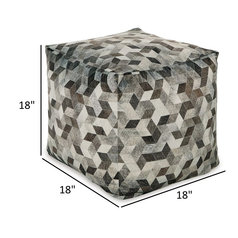 Ottoman Pouf, 18 Inch, Square, Brown and Gray Polyester Modern Style Design -