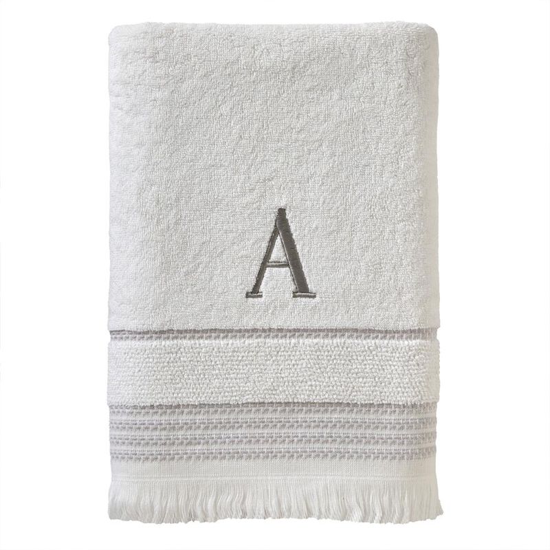 SKL Home By Saturday Knight Ltd Casual Monogram Bath Towel A - 28"X54", White