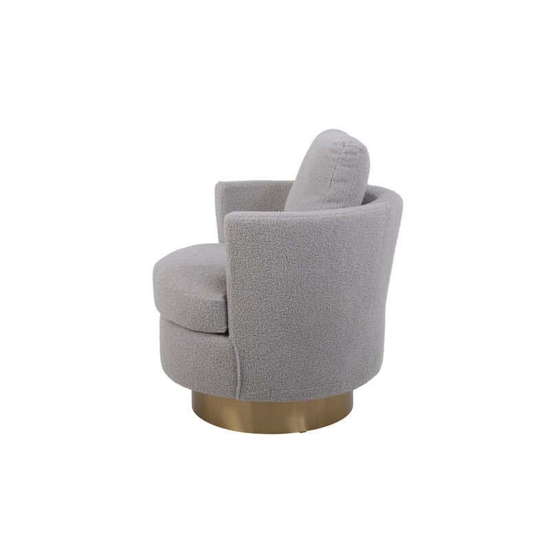 Grey Swivel Barrel Chair with Gold Base