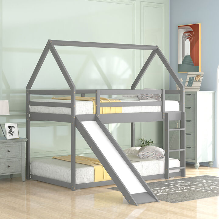 Kids' Bunk House Bed with Fun Slide and Easy-Climb Ladder