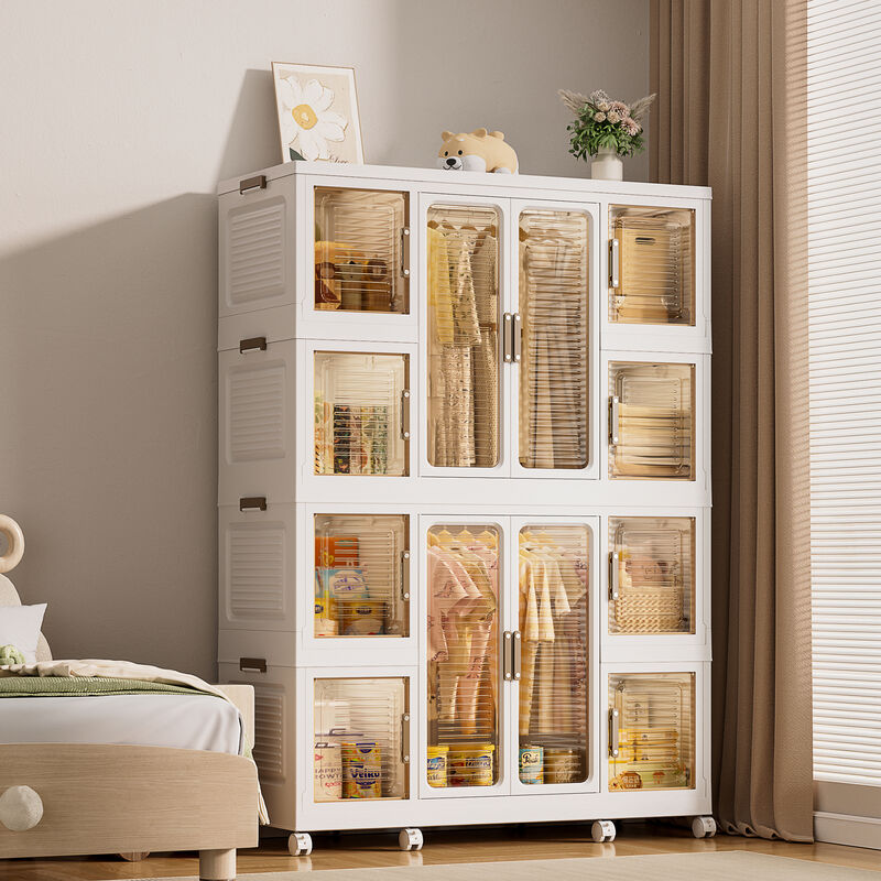 Portable Wardrobe Closet Freestanding Clothes Storage Organizer with Shelves & Hanging Rods