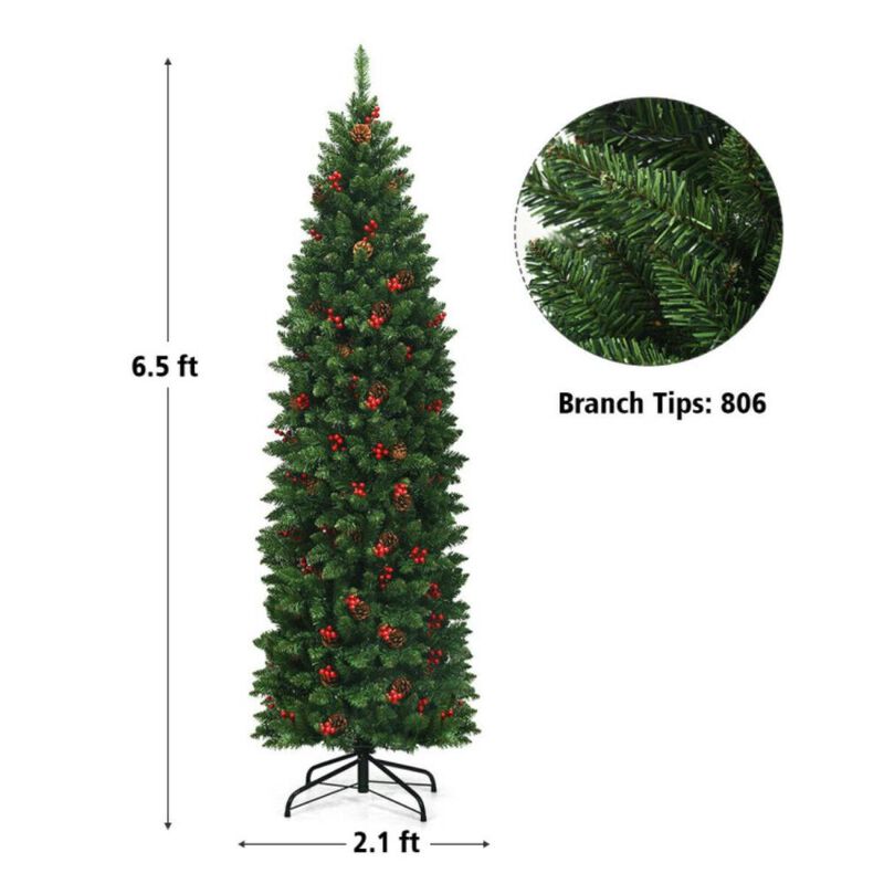 Hivvago 6.5 Feet Pre-lit Hinged Pencil Christmas Tree