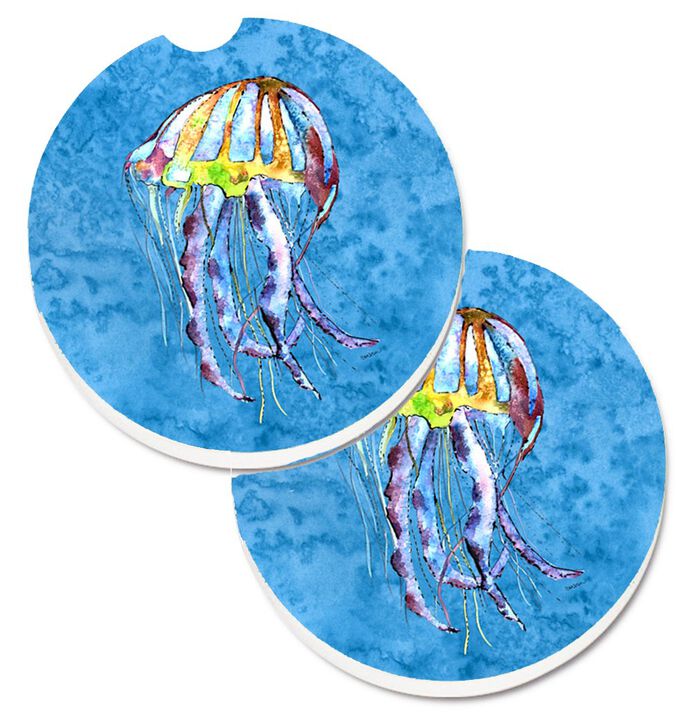 Caroline's Treasures Jellyfish Set of 2 Cup Holder Car Coasters 8682CARC, 2.56, Multicolor