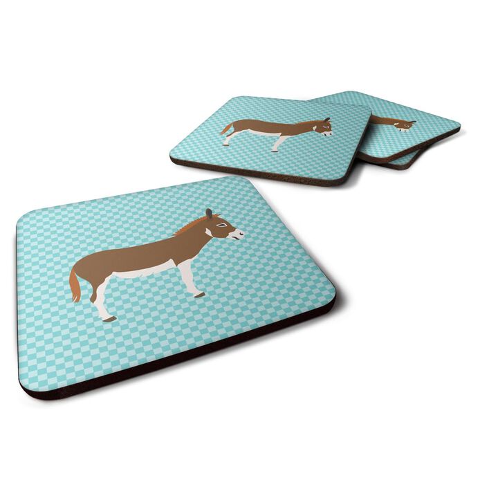 Caroline's Treasures Miniature Mediterranian Donkey Blue Check Decorative Coasters, 3.5, Multicolor