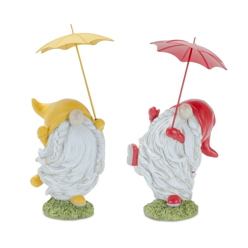 Set of 4 Resin Gnomes with Umbrellas – Whimsical Garden Statues for Outdoor, Yard, and Patio Decor