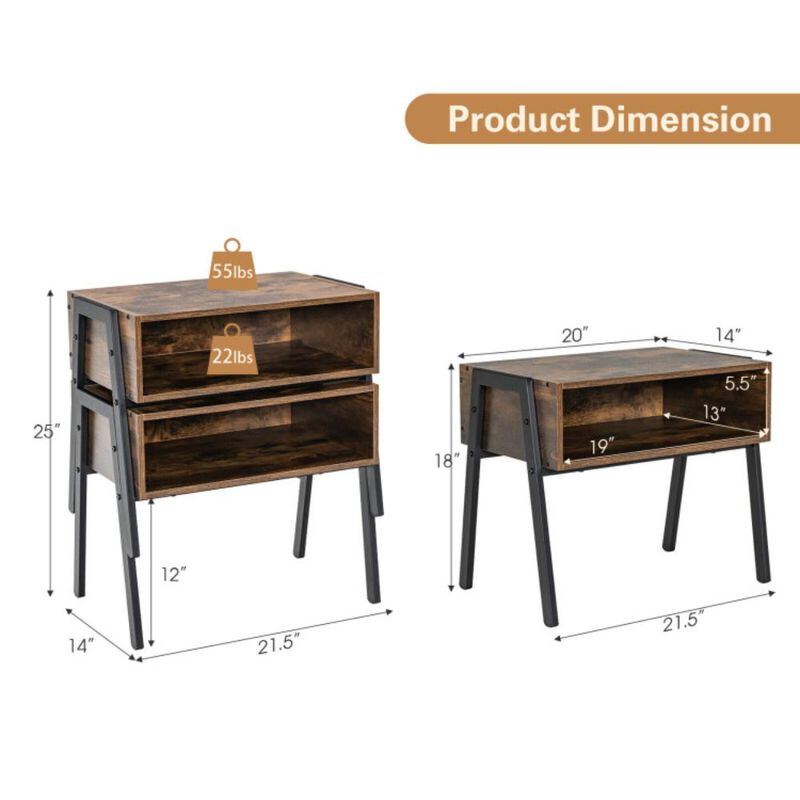 Hivvago 2 Pieces Stackable Night Stand Bedside End Table Set