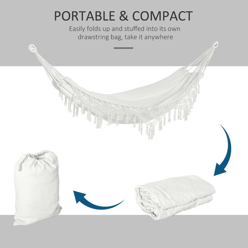 White Brazilian Hammock: Extra Large Cotton Hanging Bed with Bag, 330lbs Capacity