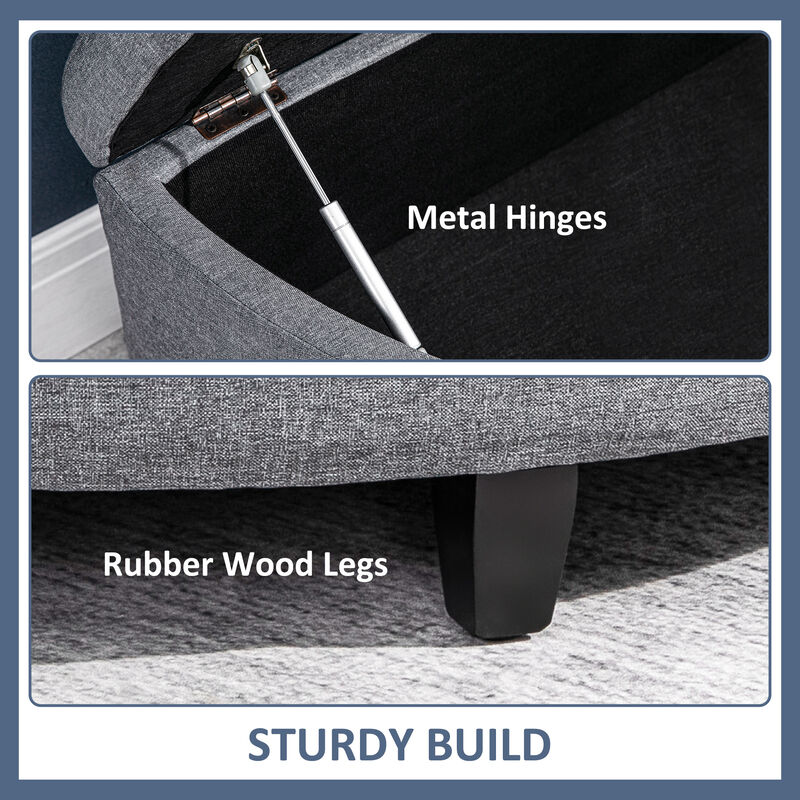 Foldable Tufted Linen Storage Seat Semicircle Footrest Box w/ Legs Lift Top