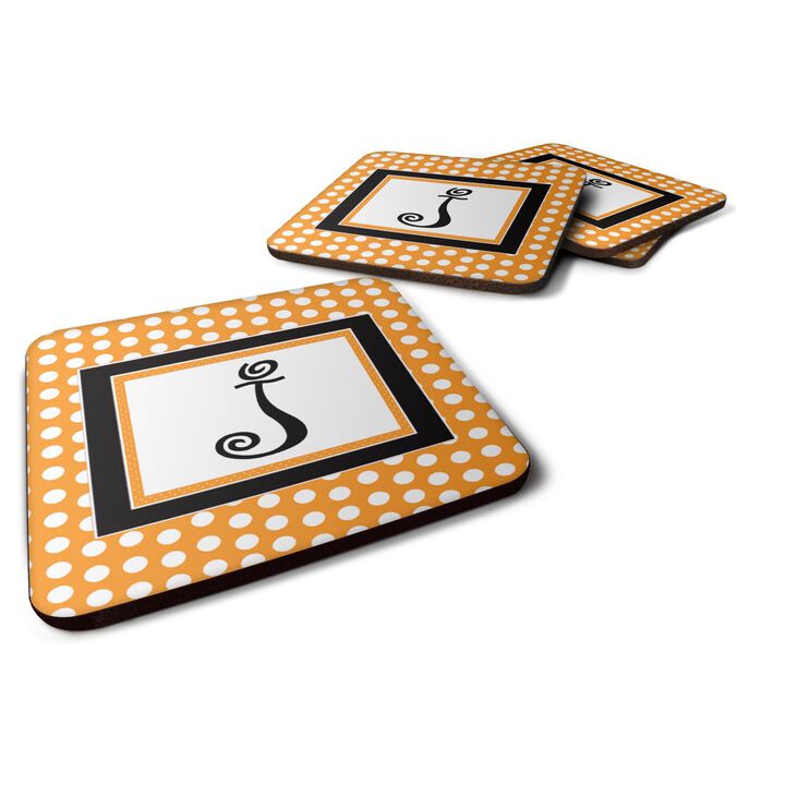 Caroline's Treasures CJ1033-JFC Monogram-Orange Polkadots Foam Coasters (Set of 4), Initial Letter J, 3.5 H x 3.5 W, Multicolor