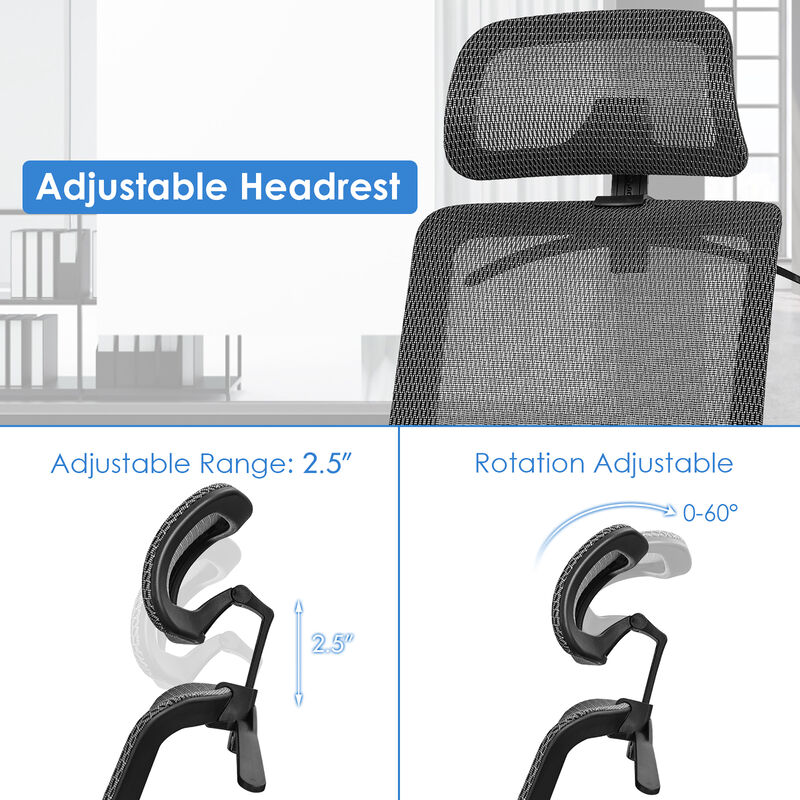Costway Ergonomic High Back Mesh Office Chair Recliner Task Chair w/Hanger Grey